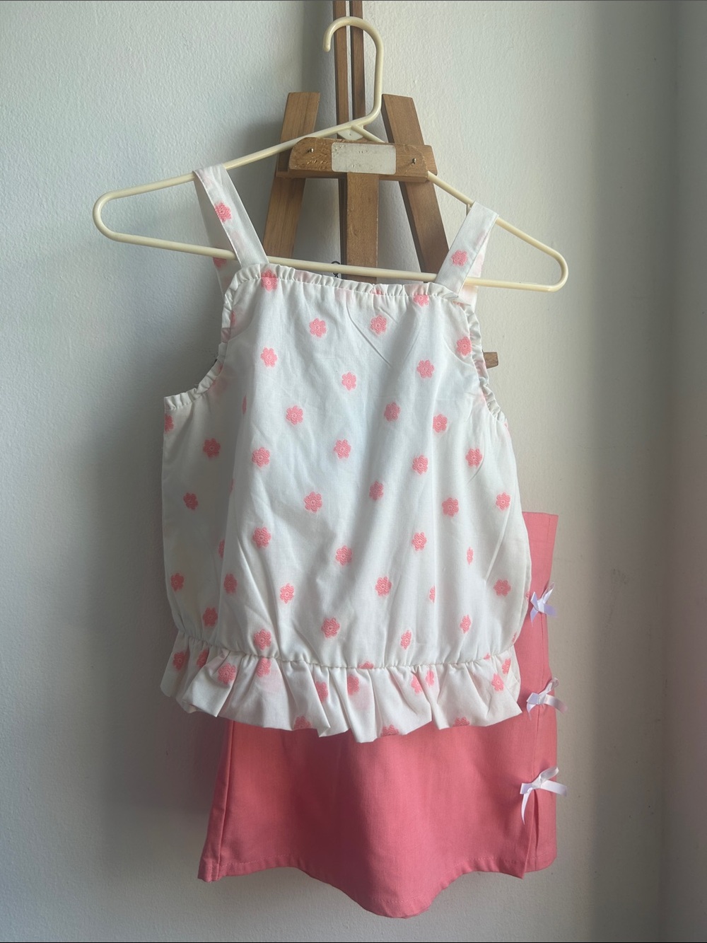 Girls White & Pink Floral Two-Piece Matching Set
